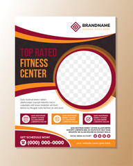 Wall Mural - top rated fitness center flyer template vector design. combination red, yellow and black colors on e