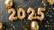 illustration of golden party balloons and balloons showing 2025 for the new year