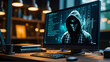 © P.W-PHOTO-FILMS - hacker man on computer, hacker in hoodie, cybercrime concept , cyber security