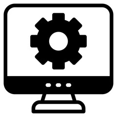 Poster - Technical support icon. Computer service. Gears screen laptop.