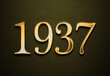 Old gold effect of 1937 number with 3D glossy style Mockup.	