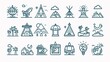 A collection of 50 thin-line style travel icons in vector illustration offers a comprehensive set of symbols related to travel and adventure