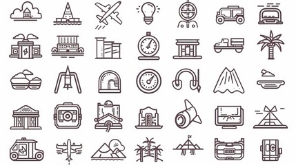 A collection of 50 thin-line style travel icons in vector illustration offers a comprehensive set of symbols related to travel and adventure