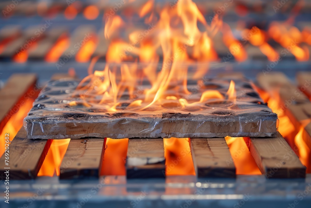 Intense Flames Engulfing Wooden Pallets in an Industrial Setting for ...