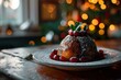 Traditional Christmas Pudding on Festive Background