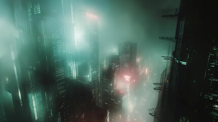 Wall Mural - Neon-lit streets of a cyberpunk metropolis.