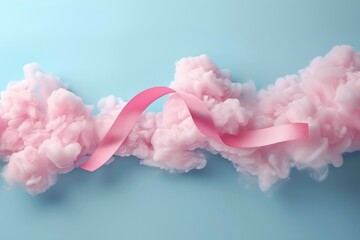 Wall Mural - Pink smoke and a pink ribbon. Background with copy space