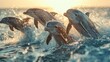 Marine mammals leaping out of liquid in a graceful display of wildlife