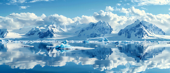 Poster - The photograph captures a tranquil icy landscape, likely in the polar regions