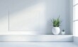 An empty white wall with an unlit flatscreen TV on the cabinet and a vase of grass in front, creating space for your advertising or promotional content