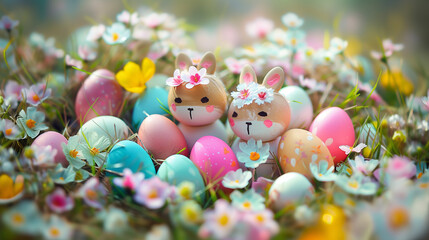 Wall Mural - Creative Easter celebration concept.
Easter eggs in the grass