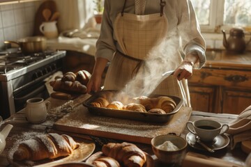 Freshly Baked Croissants in a Rustic Kitchen