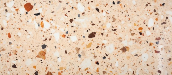 Wall Mural - A close up of a marble counter top adorned with various small rocks, creating a natural and artistic pattern. The rocks mimic a sandy beach, making it a fashionable accessory for any room