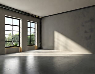 Wall Mural - Modern interior design of apartment, empty interior with concrete flooring, windows. Generative AI.