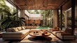 the essence of modern living in Tulum through a close-up image of the family room, 