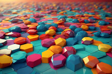 A Visually Striking 3D Rendering Of A Myriad Of Colorful, Geometric Shapes Creating A Delightful Pattern
