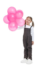 Sticker - Cute girl with pink balloons on white background