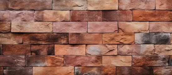 Wall Mural - A detailed closeup of a brown brick wall showcasing the intricate brickwork. The rectangular bricks are a popular building material for flooring, wood events, and hardwood construction