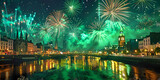 Fototapeta Miasta - Spectacular Hues St Patrick S Day And The Green Fireworks Display Background 