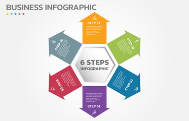 Wall Mural - Visual data presentation. Cycle diagram with 6 options. Pie Chart Circle infographic template with 6 steps, options, parts, segments. Business concept. Editable pie chart with sectors.