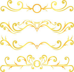 Wall Mural - Golden swirl lines calligraphy ornament set isolated on white background for luxury graphic design