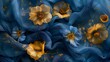 Digital blue and yellow flower fabric abstract graphics poster web page PPT background with generative