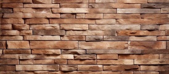 Wall Mural - A detailed view of a beige brick wall, showcasing the intricate brickwork and rectangular shapes of this natural building material