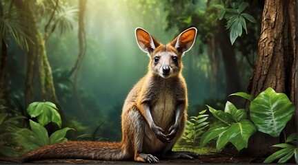 Wall Mural - A Wallaby in jungle forest background from Generative AI