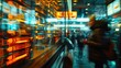 © Intelligent Horizons - Bur and motion of a bustling urban setting,highlighting the speed and efficiency of modern payment processing The vibrant colors,neon lights,and dynamic architectural