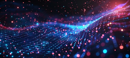 Data flow  network line linking stream and particle wave symbolizing information technology