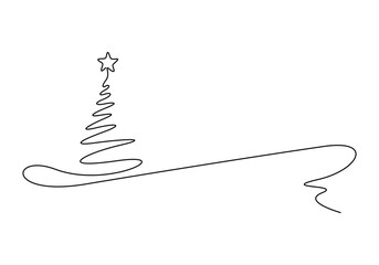 Wall Mural - Christmas tree continuous one line drawing vector illustration. Isolated on white background vector illustration