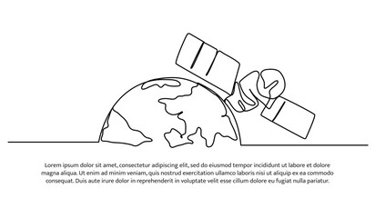 Wall Mural - One continuous line of earth observation from satellites. Vector illustration of minimalist style on a white background.