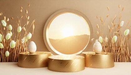 Sticker - set of 3d happy easter day background platforms mockup product display abstract composition minimal design stage showcase