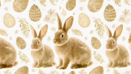 Wall Mural - seamless pattern with easter rabbits