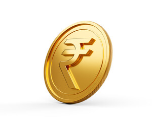 3d Golden Shiny Rounded Indian Rupee Coin Isolated On White Background 3d Illustration