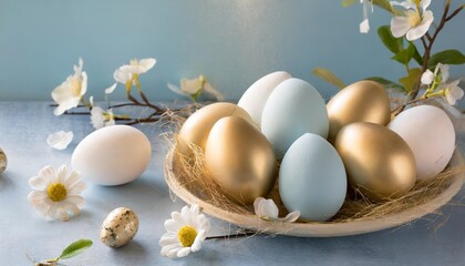 Wall Mural - easter eggs on blue background