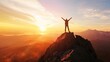 © ellisa_studio - silhouette of man standing and stretching arms on mountain peak ,freedom concept