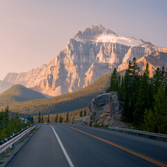 Wall Mural - Scenic road through the Rocky Mountains; early morning light