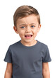 Portrait of cute kid boy sad unhappy crying upset emotional looking at camera wearing casual outfit upper body with clean white teeth isolated on transparent background from Generative AI