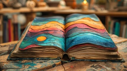 a dream journal open to a page filled with colorful abstract drawings. each drawing is accompanied b