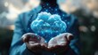 © Intelligent Horizons - Cloud-like formation hovering over the hands of a person,symbolizing the provision of cloud-based services and technology consultation to a business client The scene suggests