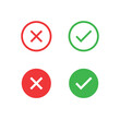 © Aygun - Tick, cross signs. Green checkmark OK red X, Simple marks Circle symbols YES NO button for vote, Check box list. Check marks line icons set, editable stroke isolated on white, linear flat design
