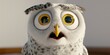 Animated snowy owl with wide eyes and a shocked expression.