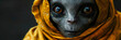 portrait of a person with a cat,
Female Gray Alien with Big Eyes Wearing a Yellow Sweater