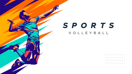 Wall Mural - vector illustration volleyball athlete with a jumping smash action. colored silhouette style design, grunge. volleyball national sports day celebration design concept. national sports day	