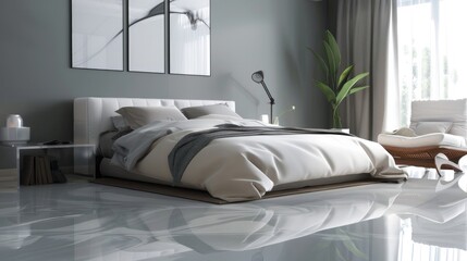 Wall Mural - Modern bedroom with epoxy floor, modern house style.
Generative AI