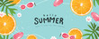 Summer promotion poster banner with summer tropical beach vibes background
