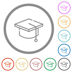 Wall Mural - Graduation hat outline flat icons with outlines