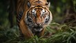 Closeup of tigress with fierce expression in jungle