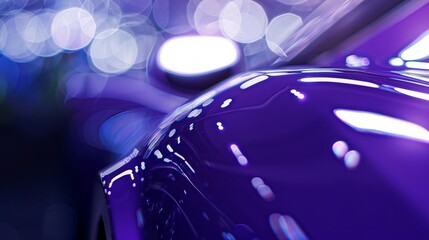 Detailed view of a sleek and shiny purple car with minimal copy space on the edge